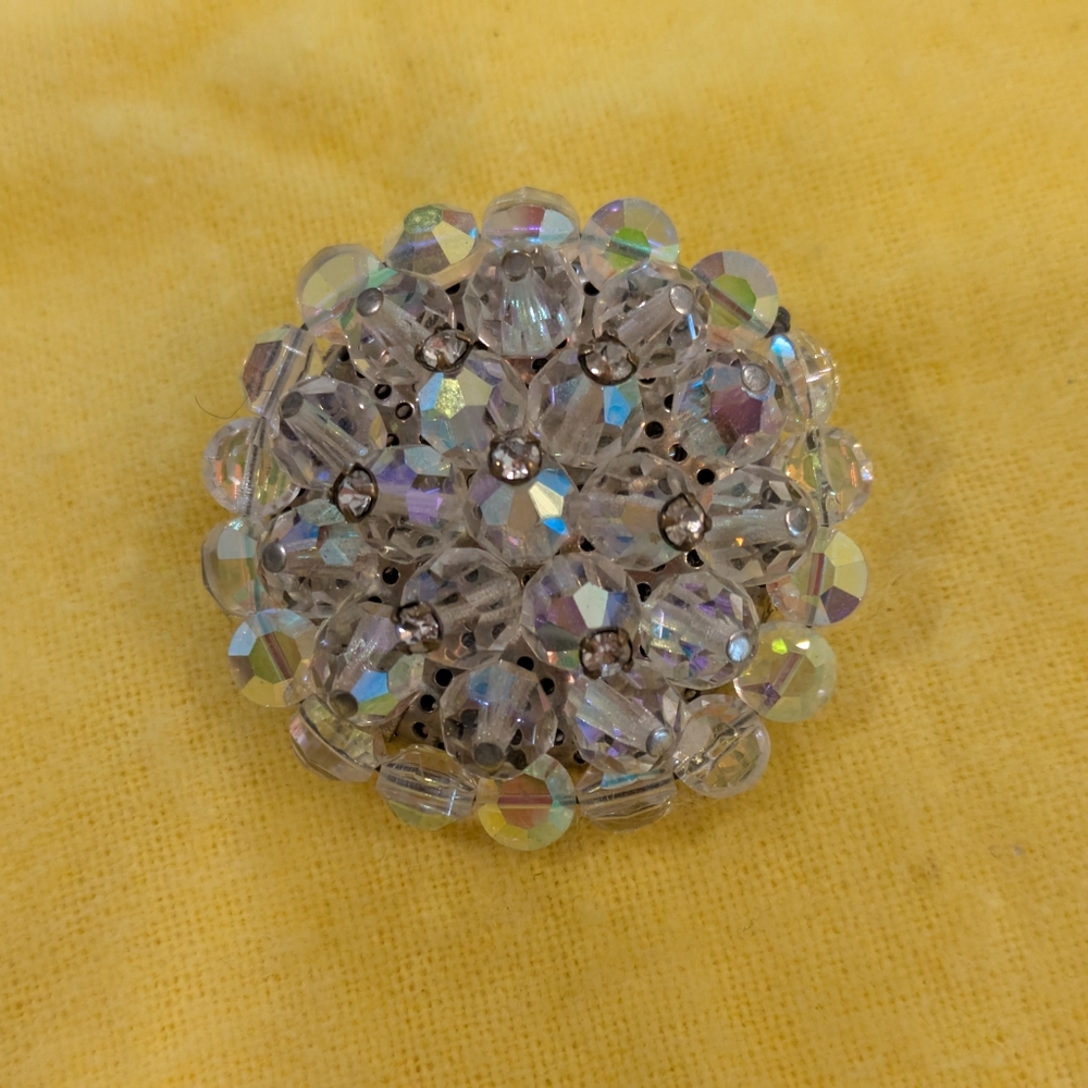 Vintage 1950s Aurora Borealis Crystal Beaded Cluster Brooch